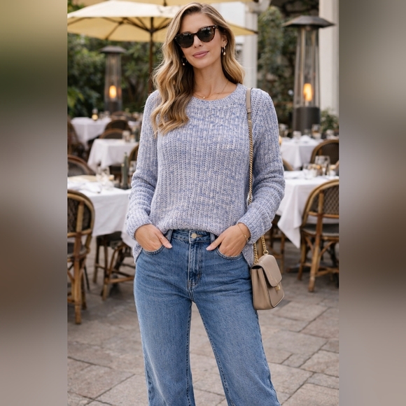 Talbots Sweaters - Talbots Heathered Blue Crew Neck Loose Knit Sweater Size L